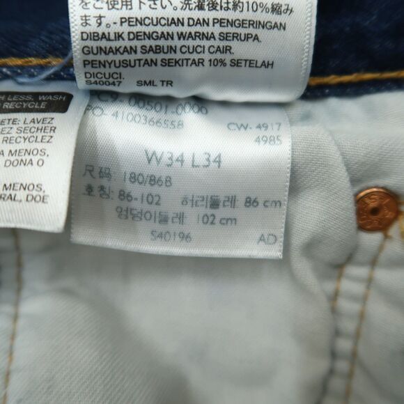 Levi's 501 Jeans Mens Size 34x34(32x31 Actual) Blue Original Straight Button Fly - Picture 9 of 16